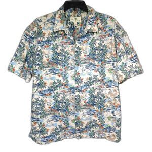 Men's Island Shores Hawaiian Print Shirt Palm Trees Ocean Surfers XXL All Cotton